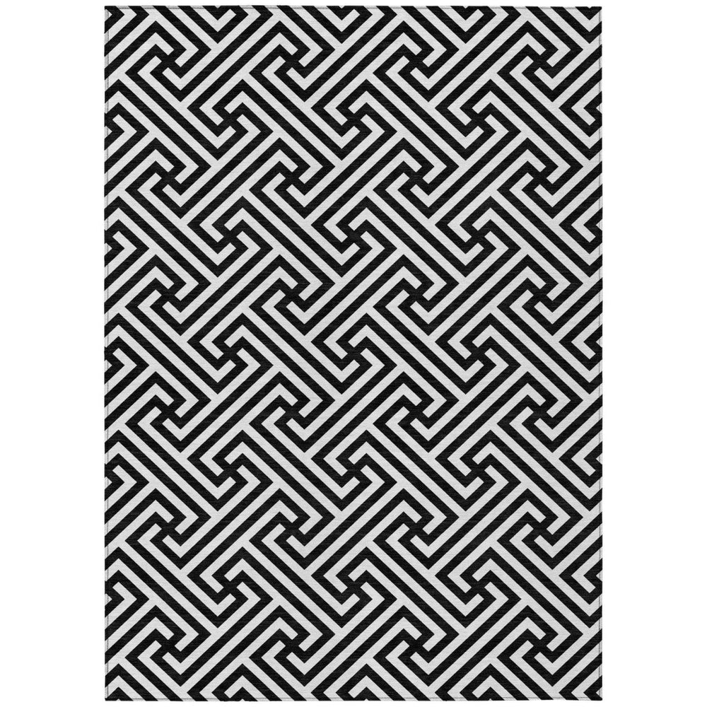 HomeRoots 9' Bold Black and Ivory Geometric Washable Area Rug for Indoor/Outdoor Use - Durable & Stylish 9' X 12' 583562
