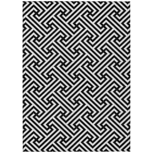 HomeRoots 5' Modern Black and Ivory Geometric Area Rug - Durable, Washable, Perfect for Indoor and Outdoor Use 10' X 14' 583563