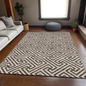HomeRoots 5' Durable Brown and Beige Geometric Area Rug for Indoor and Outdoor Use - Stylish & Washable Design 5' X 8' 583565
