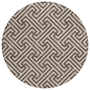 HomeRoots 5' Durable Brown and Beige Geometric Area Rug for Indoor and Outdoor Use - Stylish & Washable Design 8' Round 583566