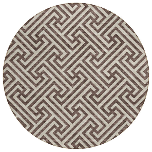 HomeRoots 5' Durable Brown and Beige Geometric Area Rug for Indoor and Outdoor Use - Stylish & Washable Design 8' Round 583566