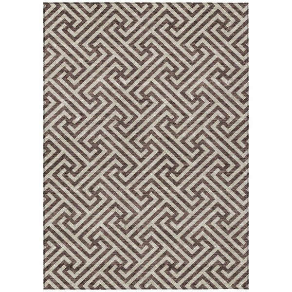 HomeRoots 5' Durable Brown and Beige Geometric Area Rug for Indoor and Outdoor Use - Stylish & Washable Design 8' X 10' 583567