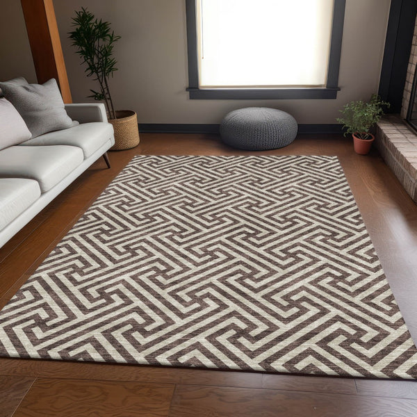 Homeroots 3' Black And Ivory Geometric Washable Area Rug For Indoor And Outdoor Spaces, Durable & Stylish 9' X 12' Polyester 583568