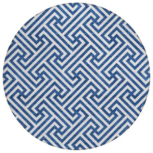 HomeRoots 5' Blue and Ivory Geometric Area Rug - Stylish, Durable, Washable for Indoor and Outdoor Spaces 8' Round 583572