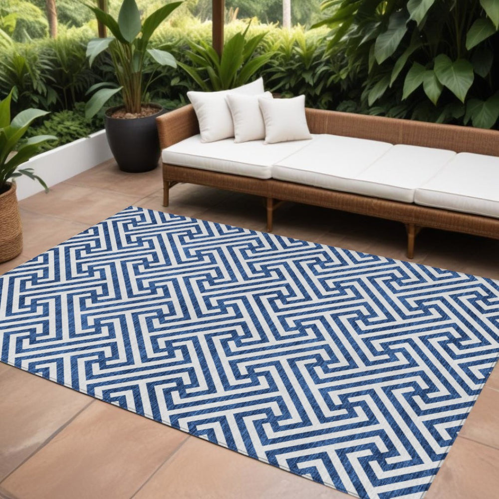 HomeRoots 9' Durable Blue and Ivory Geometric Area Rug – Perfect for Indoor or Outdoor Spaces, Easy Care & Modern Style 9' X 12' 583574