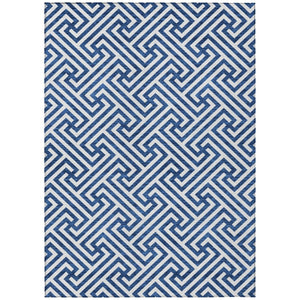 HomeRoots 5' Blue and Ivory Geometric Area Rug - Stylish, Durable, Washable for Indoor and Outdoor Spaces 10' X 14' 583575