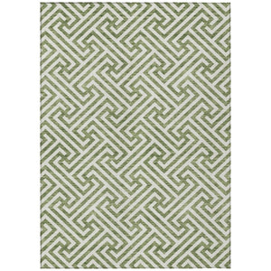 HomeRoots 5' Modern Green and Beige Geometric Washable Area Rug for Indoor and Outdoor High-Traffic Spaces 5' X 8' 583577