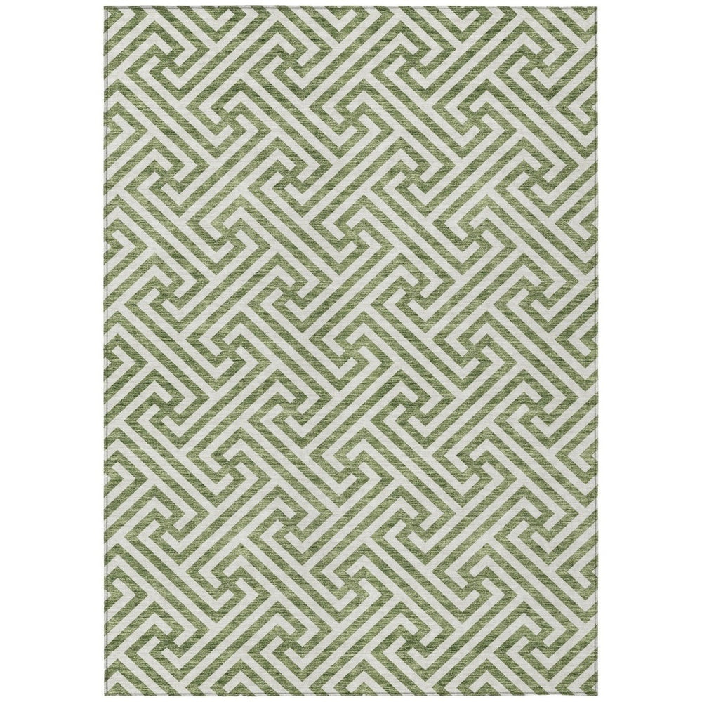 HomeRoots 5' Modern Green and Beige Geometric Washable Area Rug for Indoor and Outdoor High-Traffic Spaces 8' X 10' 583579
