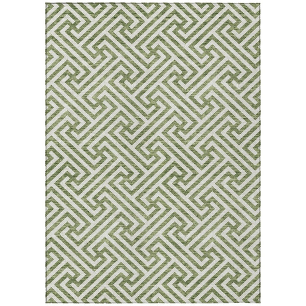 HomeRoots 9' Durable Green and Beige Geometric Area Rug - Washable Indoor Outdoor Design for Modern Spaces 9' X 12' 583580