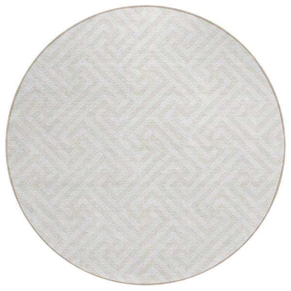 HomeRoots 5' Versatile Ivory and Beige Geometric Area Rug - Durable, Washable Design for Indoor and Outdoor Spaces 8' Round 583590