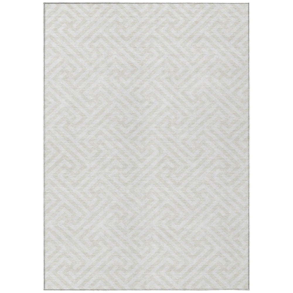 HomeRoots 5' Versatile Ivory and Beige Geometric Area Rug - Durable, Washable Design for Indoor and Outdoor Spaces 8' X 10' 583591