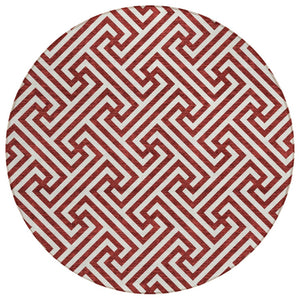 HomeRoots 5' Stylish Merlot and Ivory Geometric Area Rug for Indoor and Outdoor Use - Washable and Durable 8' Round 583596