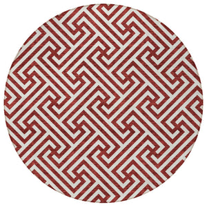 HomeRoots 5' Stylish Merlot and Ivory Geometric Area Rug for Indoor and Outdoor Use - Washable and Durable 8' Round 583596