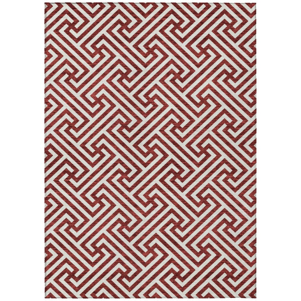 HomeRoots 9' Merlot and Ivory Geometric Area Rug - Durable, Washable Design for Indoor and Outdoor Spaces 9' X 12' 583598