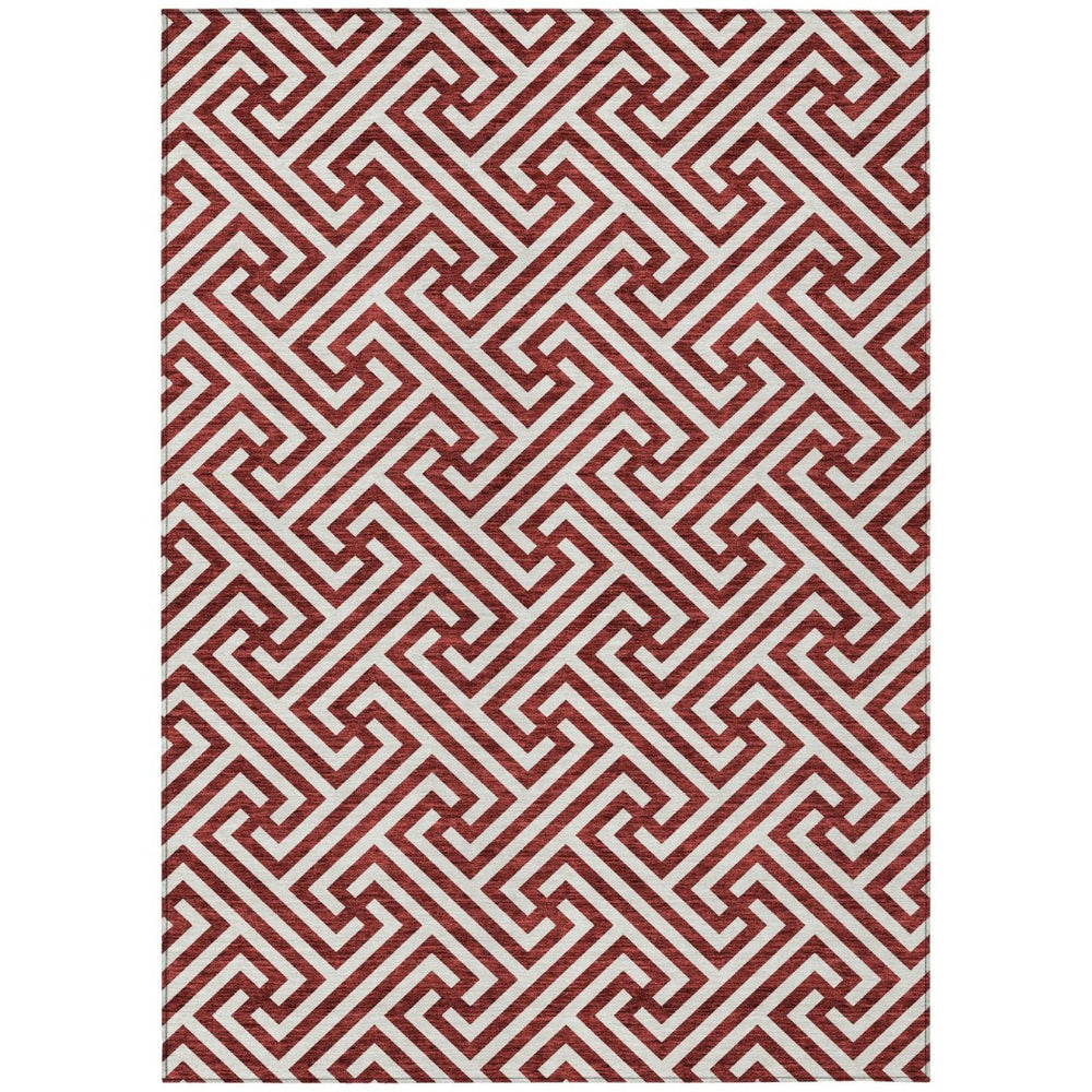HomeRoots 5' Stylish Merlot and Ivory Geometric Area Rug for Indoor and Outdoor Use - Washable and Durable 10' X 14' 583599