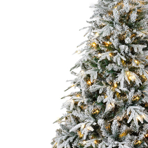 English Elm Christmas Snow Flocked Wreath Set with 9ft Garland & 6ft Tree, Warm LED Lights, 3-Piece Indoor Decor (100) PX283313AAW
