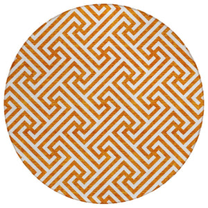 HomeRoots 5' Bold Orange and Ivory Geometric Washable Area Rug - Perfect for Indoor and Outdoor Spaces! 8' Round 583608
