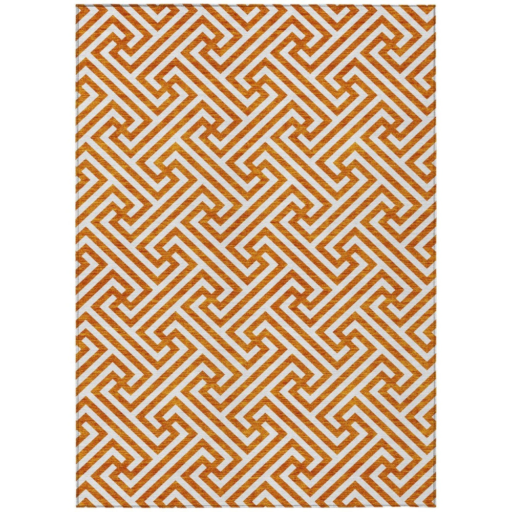 HomeRoots 5' Bold Orange and Ivory Geometric Washable Area Rug - Perfect for Indoor and Outdoor Spaces! 8' X 10' 583609