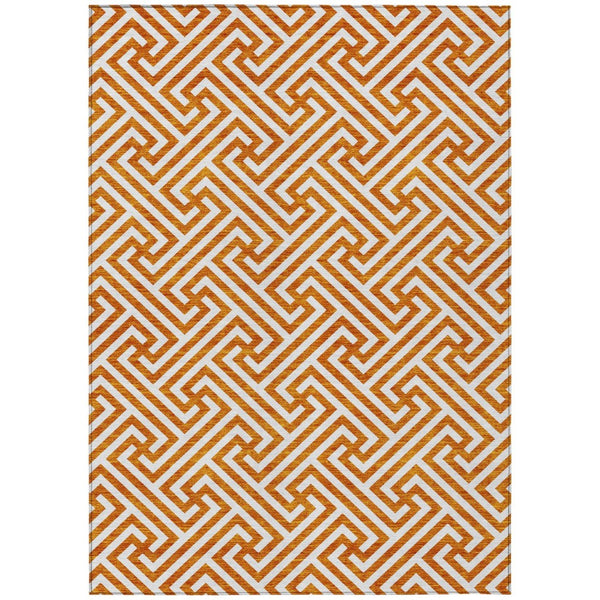 HomeRoots 5' Bold Orange and Ivory Geometric Washable Area Rug - Perfect for Indoor and Outdoor Spaces! 10' X 14' 583611