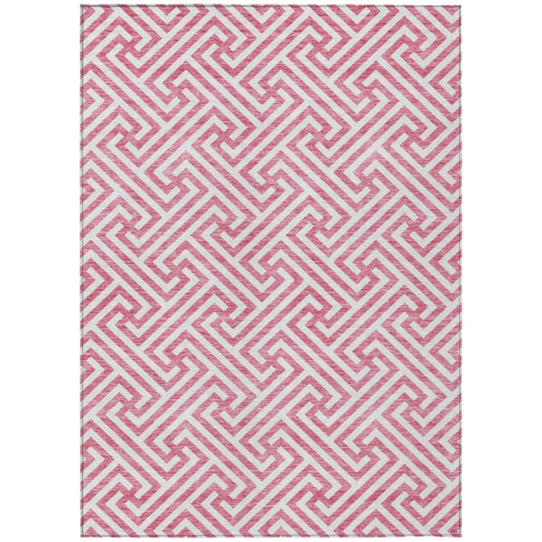 HomeRoots 9' Stylish Pink and Ivory Geometric Washable Indoor Outdoor Rug for Modern Spaces and Durability 9' X 12' 583616
