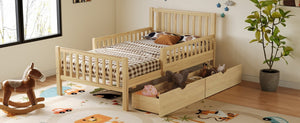 English Elm Twin Pine Platform Bed with Guardrails and Under Storage Drawers for Small Rooms N733P172696M
