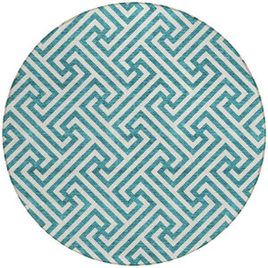 Homeroots 3' Black And Ivory Geometric Washable Area Rug For Indoor And Outdoor Spaces, Durable & Stylish 8' Round Polyester 583632