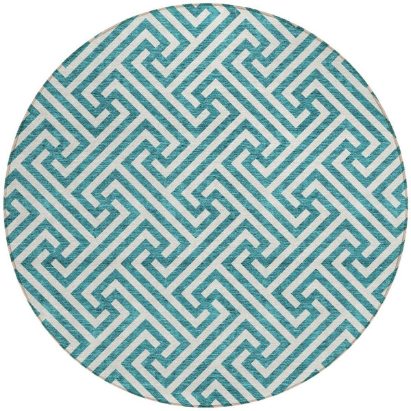 Homeroots 3' Black And Ivory Geometric Washable Area Rug For Indoor And Outdoor Spaces, Durable & Stylish 8' Round Polyester 583632