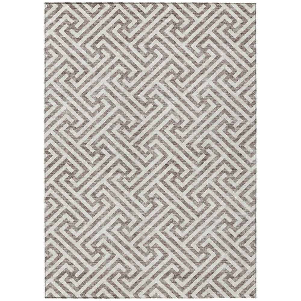 HomeRoots 5' Taupe and Ivory Geometric Washable Area Rug for Stylish Indoor and Outdoor Spaces - Durable Design 8' X 10' 583639