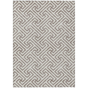 HomeRoots 9' Taupe and Ivory Geometric Area Rug - Stylish, Durable, Machine-Washable for Indoor and Outdoor Use 9' X 12' 583640