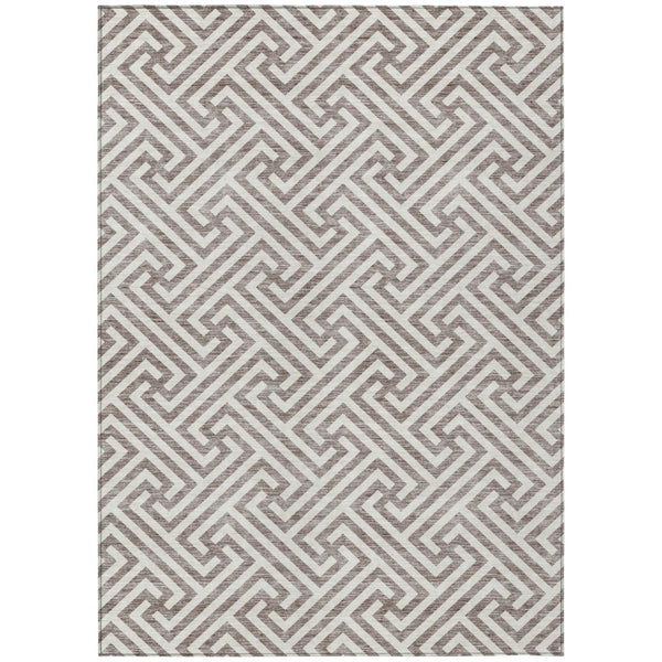 HomeRoots 9' Taupe and Ivory Geometric Area Rug - Stylish, Durable, Machine-Washable for Indoor and Outdoor Use 9' X 12' 583640