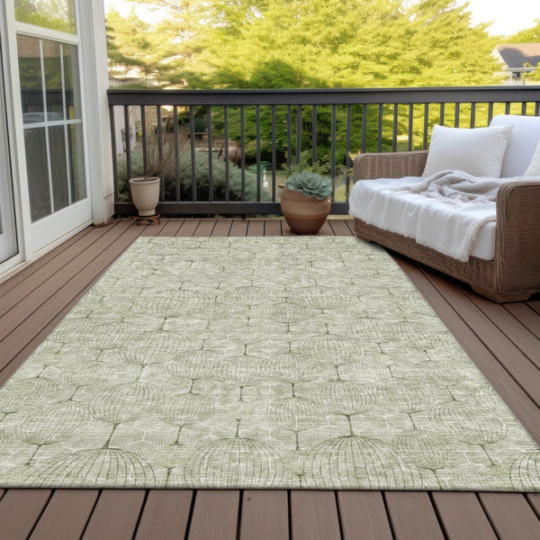 Homeroots 3' Artichoke Green Geometric Washable Area Rug - Perfect For Indoor And Outdoor Spaces, Durable Design 3' X 5' Polyester 583642