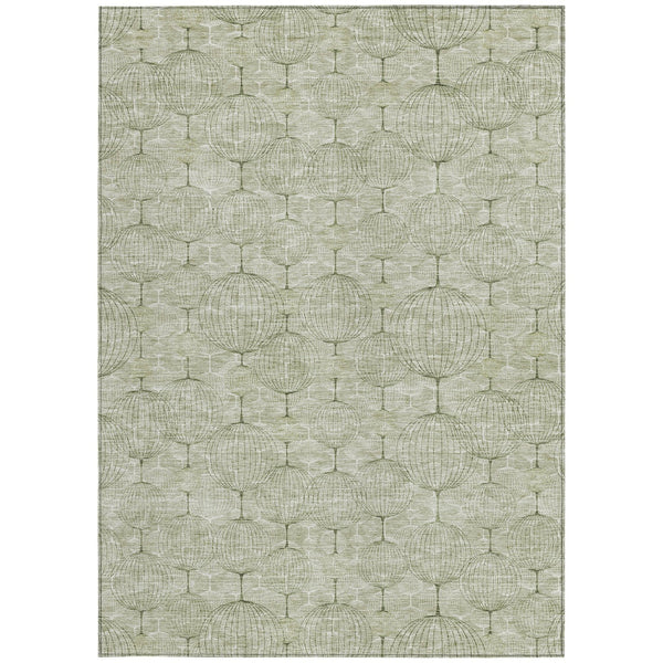Homeroots 3' Artichoke Green Geometric Washable Area Rug - Perfect For Indoor And Outdoor Spaces, Durable Design 3' X 5' Polyester 583642