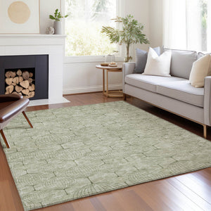 Homeroots 3' Artichoke Green Geometric Washable Area Rug - Perfect For Indoor And Outdoor Spaces, Durable Design 3' X 5' Polyester 583642
