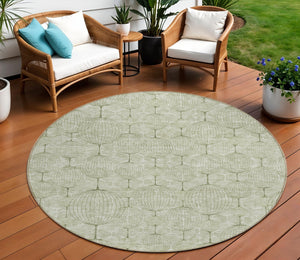 Homeroots 3' Artichoke Green Geometric Washable Area Rug - Perfect For Indoor And Outdoor Spaces, Durable Design 8' Round Polyester 583644