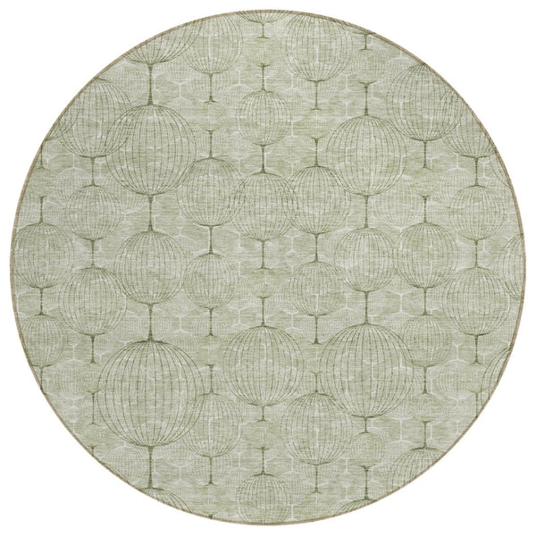 HomeRoots 5' Artichoke Green and Ivory Geometric Indoor Outdoor Area Rug - Stylish, Washable, Durable Comfort 8' Round 583644