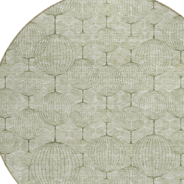 Homeroots 3' Artichoke Green Geometric Washable Area Rug - Perfect For Indoor And Outdoor Spaces, Durable Design 8' Round Polyester 583644
