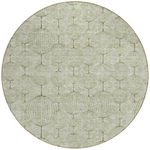 Homeroots 3' Artichoke Green Geometric Washable Area Rug - Perfect For Indoor And Outdoor Spaces, Durable Design 8' Round Polyester 583644