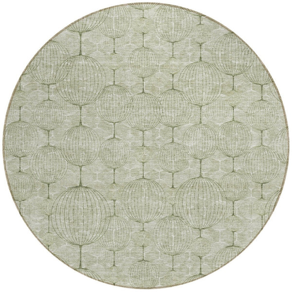 Homeroots 3' Artichoke Green Geometric Washable Area Rug - Perfect For Indoor And Outdoor Spaces, Durable Design 8' Round Polyester 583644