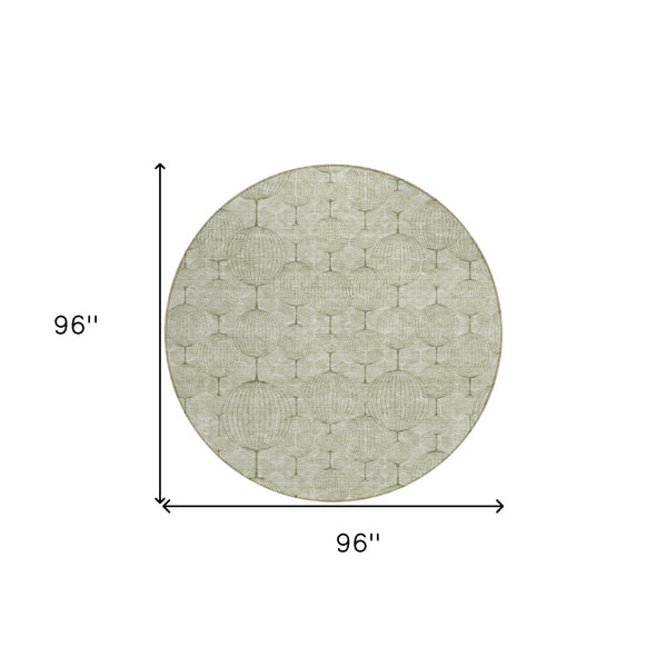 Homeroots 3' Artichoke Green Geometric Washable Area Rug - Perfect For Indoor And Outdoor Spaces, Durable Design 8' Round Polyester 583644