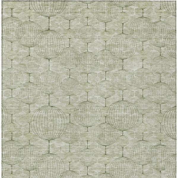 Homeroots 3' Artichoke Green Geometric Washable Area Rug - Perfect For Indoor And Outdoor Spaces, Durable Design 8' X 10' Polyester 583645