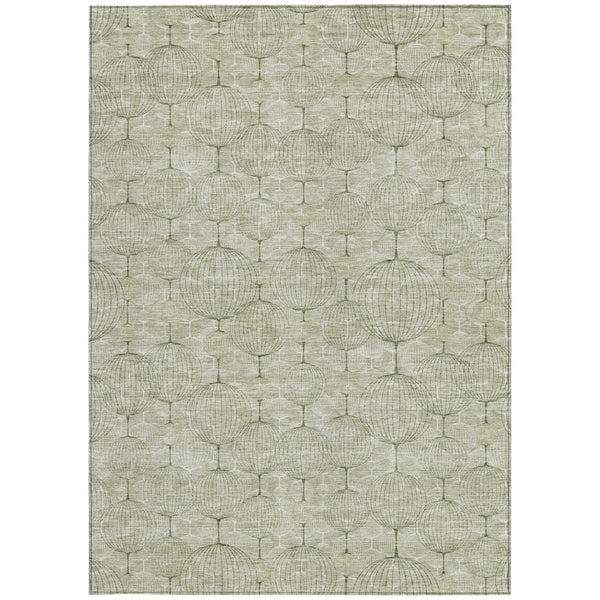 Homeroots 3' Artichoke Green Geometric Washable Area Rug - Perfect For Indoor And Outdoor Spaces, Durable Design 10' X 14' Polyester 583647