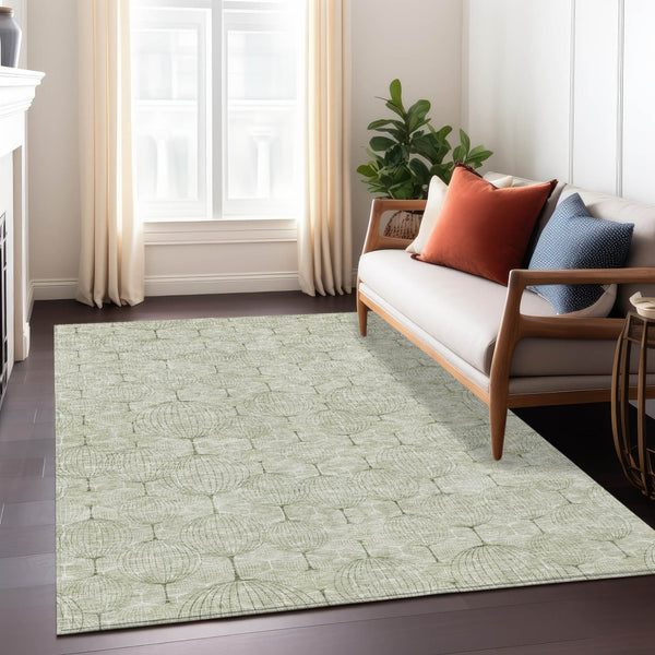 Homeroots 3' Artichoke Green Geometric Washable Area Rug - Perfect For Indoor And Outdoor Spaces, Durable Design 10' X 14' Polyester 583647