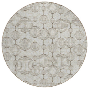 HomeRoots 5' Beige and Brown Geometric Area Rug - Stylish, Washable, Durable for Indoor and Outdoor Spaces 8' Round 583650