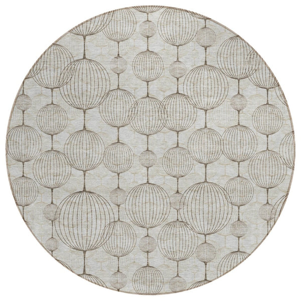 HomeRoots 5' Beige and Brown Geometric Area Rug - Stylish, Washable, Durable for Indoor and Outdoor Spaces 8' Round 583650