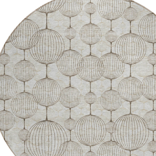 Homeroots 3' Artichoke Green Geometric Washable Area Rug - Perfect For Indoor And Outdoor Spaces, Durable Design 8' Round Polyester 583650