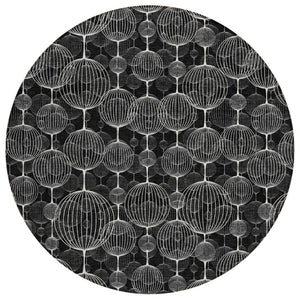 HomeRoots 5' Stylish Black Charcoal and Ivory Geometric Washable Area Rug for Indoor and Outdoor Use 8' Round 583656