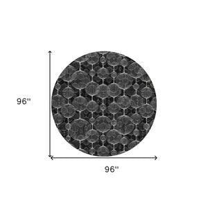 Homeroots 3' Artichoke Green Geometric Washable Area Rug - Perfect For Indoor And Outdoor Spaces, Durable Design 8' Round Polyester 583656