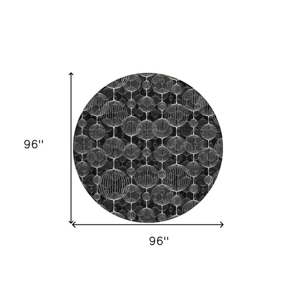 Homeroots 3' Artichoke Green Geometric Washable Area Rug - Perfect For Indoor And Outdoor Spaces, Durable Design 8' Round Polyester 583656