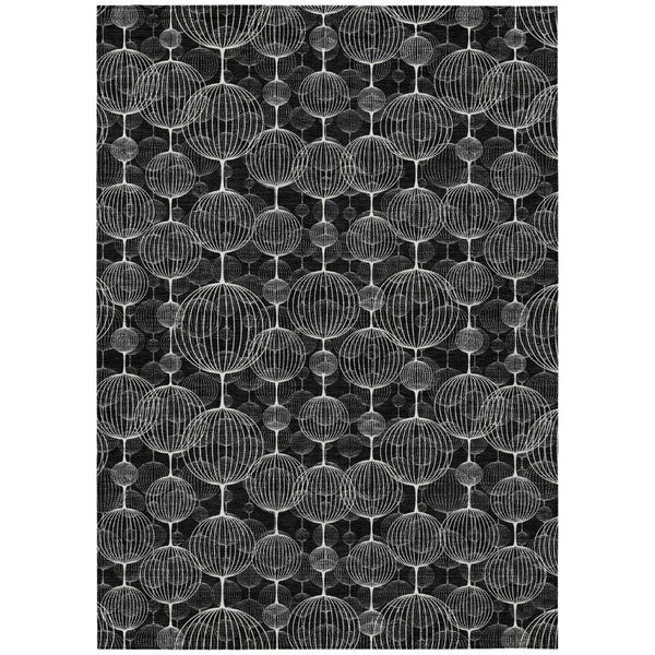 HomeRoots 5' Stylish Black Charcoal and Ivory Geometric Washable Area Rug for Indoor and Outdoor Use 8' X 10' 583657