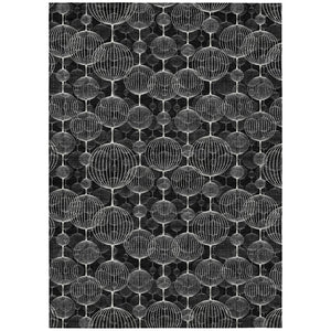 HomeRoots 5' Stylish Black Charcoal and Ivory Geometric Washable Area Rug for Indoor and Outdoor Use 10' X 14' 583659